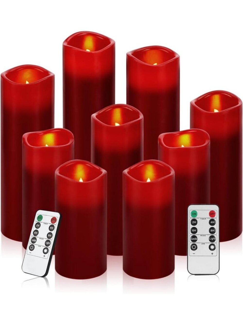 Burgundy Flameless LED Candles Set of 9 - Realistic, Safe, and Long-Lasting